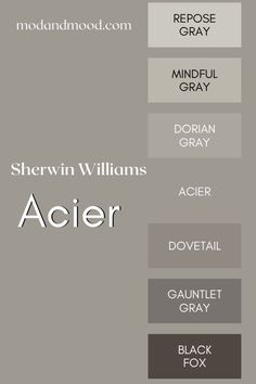 the color scheme for sherylin williams's acier, which includes grays and