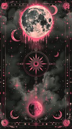 Pink and White Zodiac Signs with Stars Background Cute Black And Pink Wallpaper, Mystical Wallpaper Iphone, Ethereal Art Inspiration, Moon Pink Wallpaper, Pink And Black Aesthetic Wallpaper, Mystical Art Magic, Zodiac Signs Wallpaper, Ethereal Illustration, Moon And Stars Aesthetic