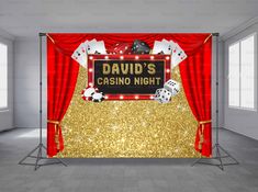 a red and gold backdrop for a casino night