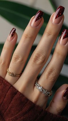 "Add a touch of sparkle to your early fall look with these glittery nail designs. ✨💅 Perfect for a night out or just to add some glam to your everyday style. #GlitterNails #SparkleSeason #NailGoals #FallFashion #NailArt #NailInspo #NailSwag #NailAddict #NailObsessed #FallNails" Oxblood Nail Designs, Early Fall Nail Ideas, Summer To Fall Transition Nails, Fall Transition Nails, Transition Nails, Oxblood Nails, Cute Nail Ideas, Fall Nail Ideas, Fall Manicure