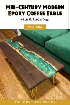 Mid-Century Modern Epoxy Coffee Table with Reclaimed Wood & Epoxy · Handmade in USA · Unique Design · Hand Crafted Material · Handmade Materials · Mid Century Modern Coffee Table Coffee Table Hairpin Legs, Coffee Table Stand, Epoxy Coffee Table, Epoxy Wood Table, Wood Table Design, Live Edge Furniture, Live Edge Coffee Table, Perfect Living Room, Large Coffee Tables