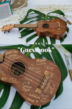 a wooden ukulele sitting on top of a table