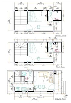 two story house plans with garage and living room in the floor plan for an apartment