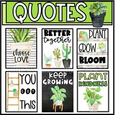 a poster with the words, quotes and plants on it in black and green colors