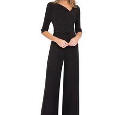 Designer: Black Halo Size: 2 Condition: New With Tags Originally $435.00!!! Bring On The Night In A One-And-Done Jumpsuit Designed With An Asymmetric, Drapey Neckline And Flowy, Wide Legs. Asymmetric Cowl Neck Three-Quarter Sleeves Partially Lined 63% Polyamide, 33% Viscose, 4% Elastane The Manuf Tag Is Missing...The Dept Store Tag Is Attached Elegant Black Jumpsuits And Rompers For Office, Elegant Black Jumpsuits And Rompers For Work, Elegant Black Jumpsuit For Workwear, Elegant Black Jumpsuit For Work, Sleek Formal Jumpsuits And Rompers With V-neck, Elegant Tailored Evening Jumpsuits And Rompers, Sleek Formal V-neck Jumpsuits And Rompers, Sleek Fitted Jumpsuits And Rompers For Formal Occasions, Elegant Fitted Jumpsuits And Rompers For Semi-formal Events