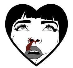 a woman's face in the shape of a heart with her tongue sticking out