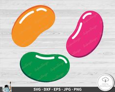 three colored oval shapes with white outlines on wood background, svg dxf eps and png