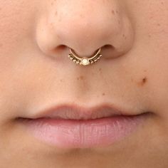 a woman's nose with a gold nose ring