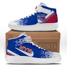 NY Rangers Air Mid Shoes Custom Hockey Sneakers FansGear Wanta High-top Sneakers With Abzorb Midsole For Sports, Sports Custom Sneakers With Gum Sole And Round Toe, Custom High-top Sneakers With Rubber Sole For Sports, Custom Sneakers With Gum Sole For Sports, High-top Custom Sneakers With Rubber Sole For Sports Events, Lace-up Basketball Shoes With Rubber Sole For Sports, Lace-up Basketball Shoes With Rubber Sole, Custom Sneakers With Rubber Sole For Sports, Custom Lace-up Sneakers With Gum Sole For Sports