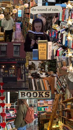 a collage of books and people reading