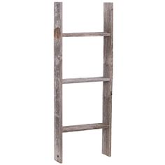 an old wooden ladder leaning against a white background