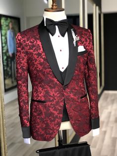 Prom Tuxedo Ideas, Suits Groom, Tuxedo Colors, Red Tuxedo, Shawl Collar Tuxedo, Prom Tuxedo, Slim Fit Tuxedo, Claret Red, Velvet Suit