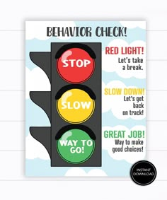 a traffic light with the words behavior check on it