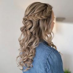 Half Up Do Braided Hairstyles, Bridesmaid Hairstyles Half Up Half Down Medium Braids, Half Up Half Down Plait Wedding Hair, Bridesmaid Hair Fine Hair Half Up, Braided Hairstyles For Wedding Bridesmaid Half Up Medium Lengths, Wedding Hair Braided Half Up, Half Up Half Down Hair Braided Curls, Grad Hairstyles Half Up Half Down Braids, Half Up Maid Of Honor Hair