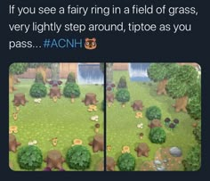 two screens show the same scene in animal crossing, and one shows that it is very funny