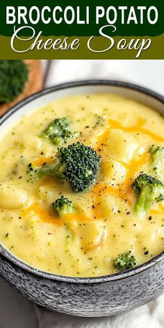 broccoli potato cheese soup in a bowl