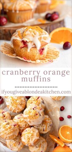 cranberry orange muffins with icing on top