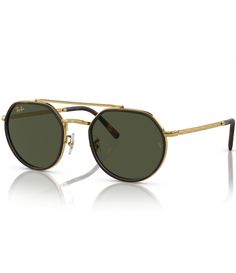 From Ray-Ban&#x2C; these sunglasses feature:Unisex RB376553-X 53mmIrregular sunglassesLens color/frame color: legend gold/green frameMaterial: metal lens Material: crystal standardRX-able Imported. Color Frame, Gold Sunglasses, Dillard's, Ray Ban, Round Sunglasses, Ray Bans, Yellow Gold, Sunglasses, My Style