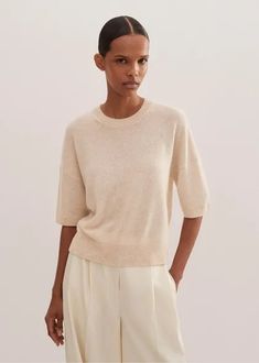 Cashmere Relaxed Crop Tee Cream Melange Ankle Sleeve, Perfect Pink, Capsule Collection, Crop Tee, Product Page, Long Sleeve Tops, Cashmere, Relaxed Fit, Womens Tops