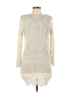 Zara Basic Cocktail Dress Size: Large Ivory Dresses - used. No Fabric Content, Crew Neck, Short, Long Sleeve | Zara Basic Cocktail Dress: Ivory Dresses - Used - Size Large Beige Lace Mini Dress With Long Sleeves, Beige Long Sleeve Lace Mini Dress, Beige Lace Long Sleeve Mini Dress, Cream Long Sleeve Summer Lace Dress, Cream Long Sleeve Lace Dress For Summer, Cream Lace Long Sleeve Dress For Summer, Cream Long Sleeve Fitted Crochet Dress, Cream Fitted Long Sleeve Crochet Dress, Cream Crochet Dress With Long Sleeves