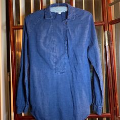 Nwot Loft Denim Long Sleeved Overblouse With Collar And One Button Closure. Has Raglan Sleeves And Shirttail Hem Nice. Pit To Pit 20 1/2” Length 25 1/2” Washed Blue Chambray Button-up Top, Denim Blue Button-up Workwear Blouse, Spring Denim Blue Blouse With Pockets, Collared Chambray Tops With Buttons, Washed Blue Cotton Blouse With Button Closure, Light Wash Buttoned Top For Work, Collared Denim Blue Blouse With Pockets, Light Indigo Button-up Tops With Buttons, Denim Blue Cotton Blouse With Pockets