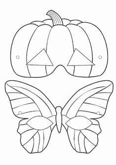 a coloring page with two pumpkins and a butterfly