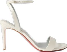 Classic Wedding Sandals With 4-inch Heel, Luxury Wedding Sandals With Sculpted Heel, Luxury Sandals With Sculpted Heel For Wedding, Classic Sandals With 4-inch Heel For Wedding, Elegant Sandals With Red Sole And Single Toe Strap, White Open Toe Sandals With Red Sole, Satin Sandals, Matching Separates, Anita Ko