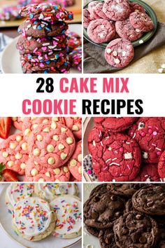 the collage shows different types of cookies and desserts with text overlay that reads 28 cake mix cookie recipes