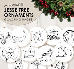 these ornaments are hand drawn and have been placed on the wall for christmas decorations to be hung