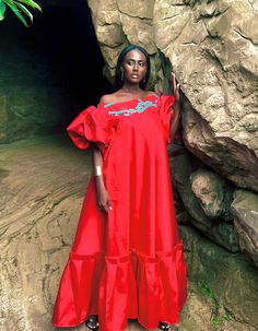 Red lace kaba puff sleeve ruffle dress | NOT JUST A LABEL Lace Kaba, Boutique Clothing Store Design, African Inspired Clothing, African Fashion Women Clothing, Red Evening Dress, African Traditional Dresses, Couture Dress, African Fashion Women, African Lace