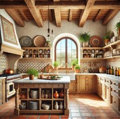 a kitchen filled with lots of pots and pans on top of a stove top oven