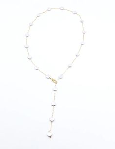 Gold plated lariat necklace with flat pearls. 22 inches in length. handcrafted in Miami, FL Pearl Lariat Necklace, Pearl Lariat, Lariat Necklace, Miami Fl, Honolulu, Pearl Necklace, Miami, Gold Plate, Plating