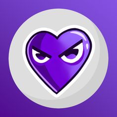 a purple heart with an evil face on it