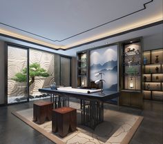 新中式收藏室collection room Office Decor Professional Interior Design, Professional Office Decorating Ideas, Toned Aesthetic, Interior Design Styles Guide, Home Office Design On A Budget, Chinese Style Interior, Ceiling Details, Collection Room