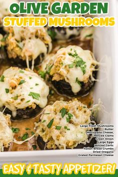 the cover of an easy and tasty appetizer recipe book with stuffed mushrooms