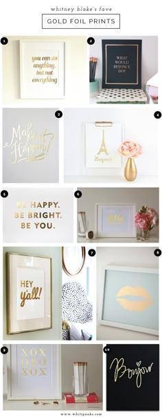 gold foil prints are the perfect way to decorate your home