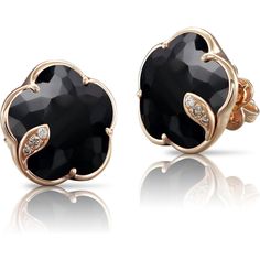 Pasquale Bruni  - Petit Joli Stud Earrings in 18k Rose Gold with Onyx, White and Champagne Diamonds Luxury Elegant Onyx Earrings, Space And Earth, Pasquale Bruni, Rose Gold Flower, Black Onyx Earrings, Black Gems, Onyx Earrings, Trendy Earrings, Champagne Diamond