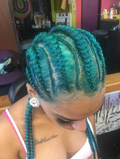 #Beautiful #Turquoise #FeedIn #Braids Turquoise Knotless Braids, Aquamarine Hair Color, Teal Braids, Turquoise Braids, Types Of Hair Styles, Braids Videos, Hair With Braids