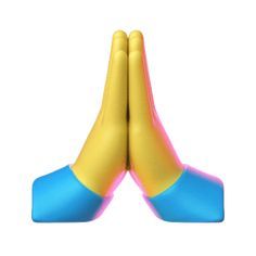 two blue and yellow gloves are folded up to form the shape of a pair of hands