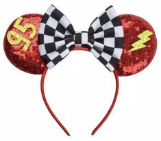 minnie mouse ears with the number twenty five on it's head and red sequins