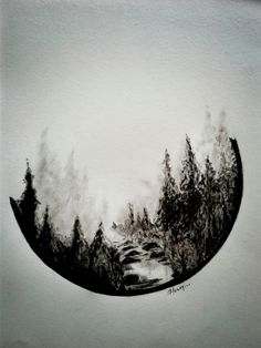 a drawing of trees in the middle of a forest