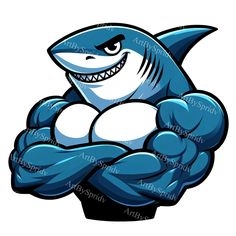 a cartoon shark flexing his muscles