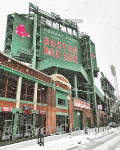 the boston red sox stadium is covered in snow