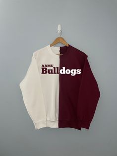 A duo maroon/white sweatshirt with AAMU wording. *3 WEEK TURNAROUND DUE TO HANDMADE ITEM *Sweatshirt colors maybe switched from above images