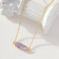 Beautiful New 18 Karat Gold Plated Necklace With Purple Crystal. Great As A Gift Or To Dress Up Any Outfit! Elegant Purple Clavicle Chain Necklace, Purple Clavicle Chain Pendant Necklace, Purple Pendant Necklace With Adjustable Chain, Stone Statement Necklace, Contemporary Necklace, Beaded Tassel Necklace, Sparkle Necklace, Layered Necklace Set, Jewel Necklace