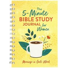 the 5 - minute bible study journal for women, featuring coffee in a mug and flowers