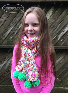 Ravelry: Fun-tastic Kid's Scarf crochet pattern by Kristine Mullen Clover Pom Pom Maker, Crochet Kids Scarf, Crochet Scarf Pattern, Sweater Pillow, Crochet Friends, Kids Scarf, Scarf Crochet, Scarf Crochet Pattern, Crochet Cowl