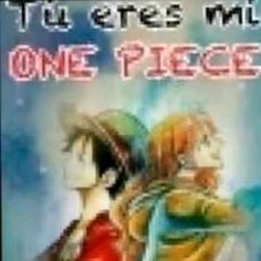 two anime characters are standing next to each other in front of the words, one piece