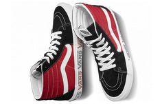 Vans Sk8-Hi Logo Check VN0A4BV6SXX Red High-top Breathable Skate Shoes, Vans Skate Shoes With Red Sole For Streetwear, Red Breathable High-top Skate Shoes, Sporty Vans Sneakers With Red Sole, Slip-on Skate Shoes With Red Sole For Streetwear, Red Vans Skate Shoes With Red Sole, Red Vans Skate Shoes, Red Casual Skate Shoes With Rubber Sole, Red Lace Skate Shoes For Streetwear