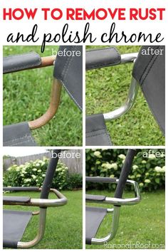 how to remove rust and polish chrome from an old lawn chair with the help of a new seat